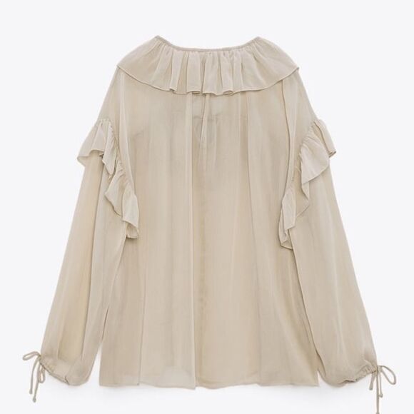 Zara Semi-Sheer Ruffles Blouse New - Picture 6 of 10